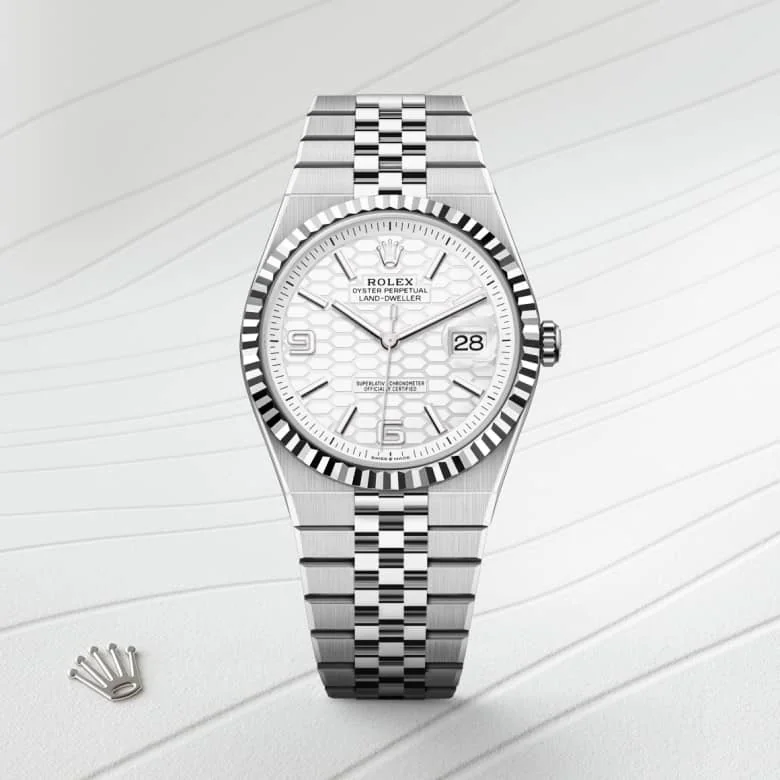 Rolex Land-Dweller in White Rolesor - combination of Oystersteel and white gold, M127334-0001 - Schiffman's Jewelers